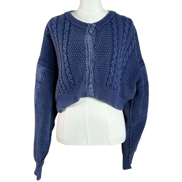 Free People Patchwork Chunky Cable Knit Heritage Cardi Cardigan Sweater Size XL - Picture 7 of 14